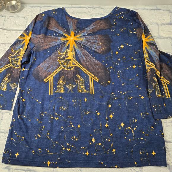 NWOT Collections Etc Top Nativity Stars Navy Long Sleeve Sequins Christmas XL - Picture 14 of 16
